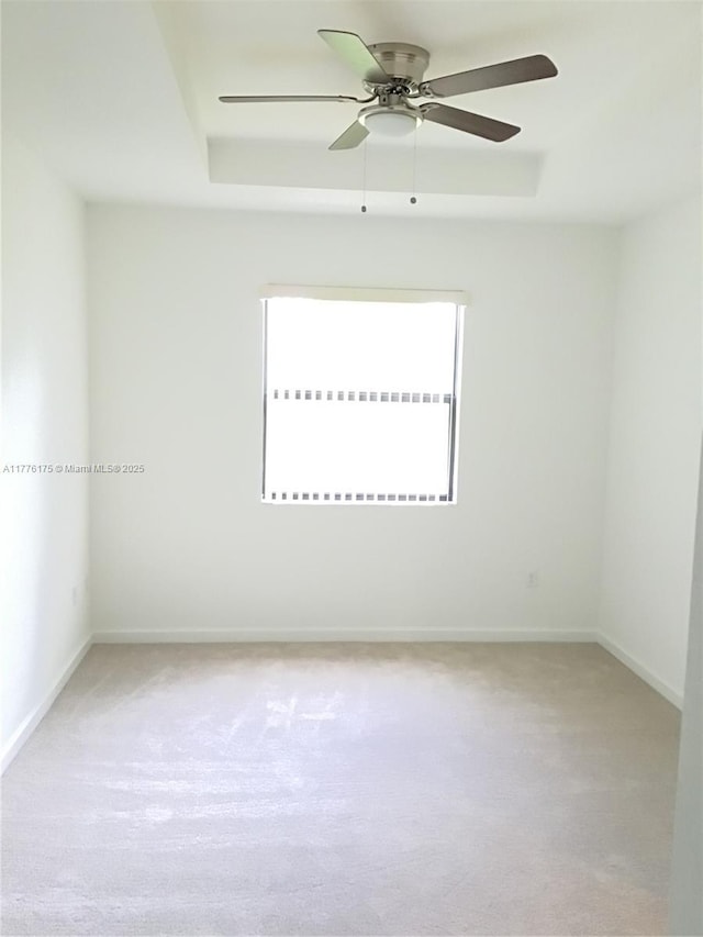 11378 SW 254th Ter, Homestead, FL 33032 - spare room with a tray ceiling, baseboards, light carpet, and a ceiling fan