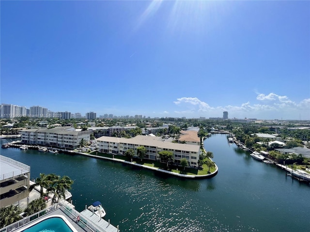 bird's eye view with a water view and a city view