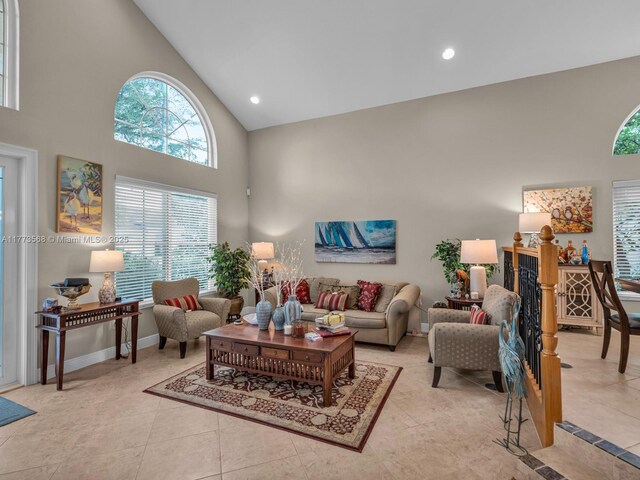 17794 SW 47th St, Miramar, FL 33029 - dining area with high vaulted ceiling, a chandelier, healthy amount of natural light, light tile patterned flooring, and recessed lighting