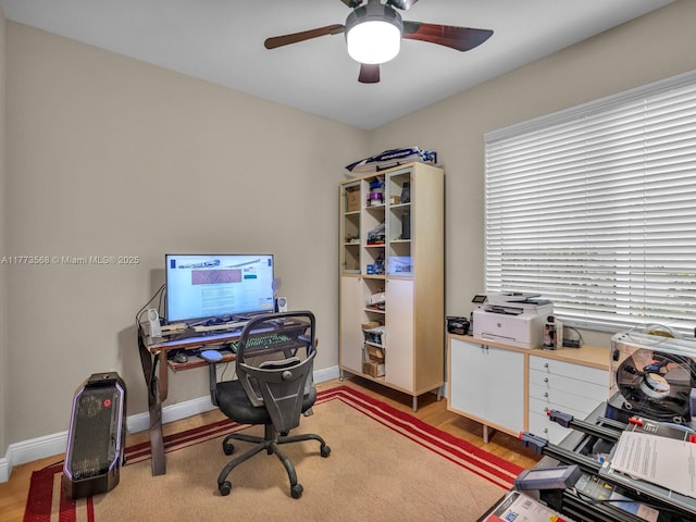 17794 SW 47th St, Miramar, FL 33029 - office area with a ceiling fan, baseboards, and light wood-style flooring