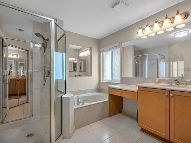 17794 SW 47th St, Miramar, FL 33029 - bathroom featuring a stall shower, vanity, tile patterned flooring, and a bath