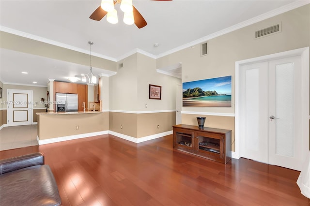 1945 S Ocean Dr Unit 604, Hallandale Beach, FL 33009 - unfurnished living room with ceiling fan, wood finished floors, crown molding, and recessed lighting