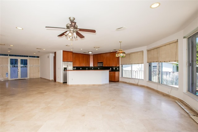 4750 SW 43rd Ave, Dania Beach, FL 33314 - unfurnished living room with recessed lighting, a ceiling fan, and baseboards