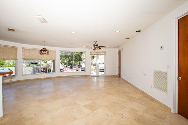4750 SW 43rd Ave, Dania Beach, FL 33314 - unfurnished living room featuring recessed lighting, a ceiling fan, and baseboards