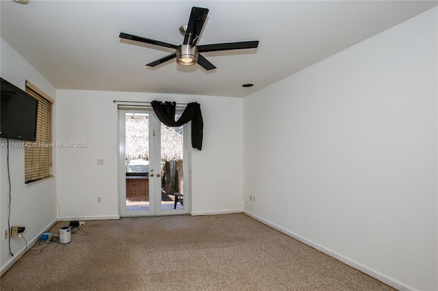 4750 SW 43rd Ave, Dania Beach, FL 33314 - carpeted empty room with ceiling fan, baseboards, and french doors