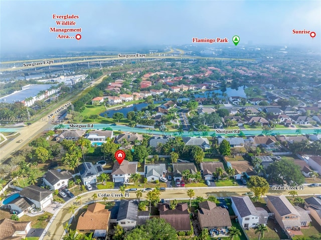 drone / aerial view with a residential view