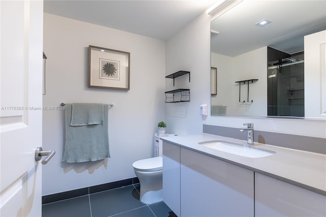 1600 NE 1st Ave Unit 2615, Miami, FL 33132 - bathroom featuring toilet, vanity, tile patterned floors, and a shower with door