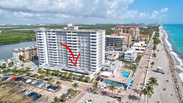 3111 N Ocean Dr Unit 308, Hollywood, FL 33019 - bird's eye view featuring a beach view, a water view, and a city view