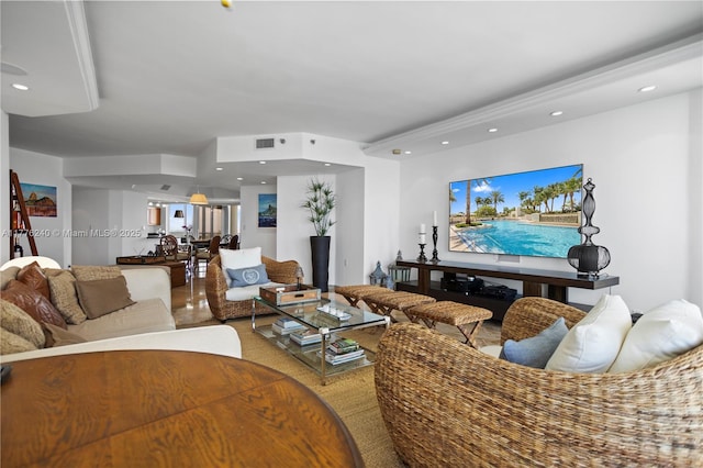 living area with recessed lighting and visible vents