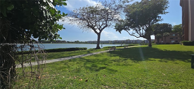 view of yard featuring a water view