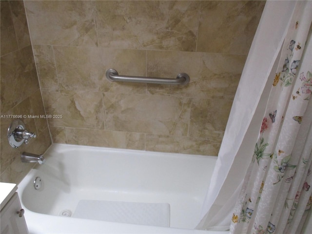 105 NW 32nd Pl, Miami, FL 33125 - bathroom with shower / bathtub combination with curtain and vanity