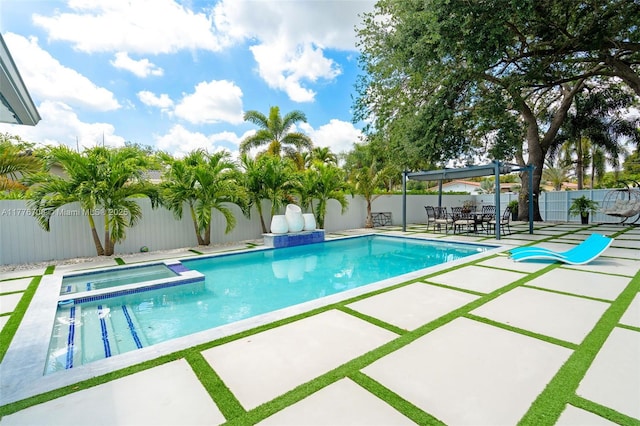 view of pool featuring a fenced backyard, a patio, and a fenced in pool