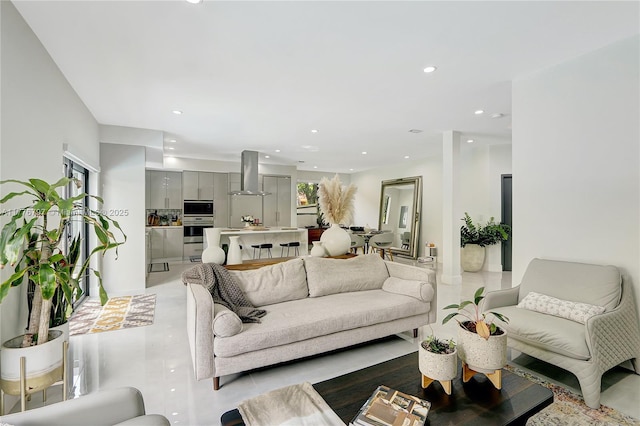 living area with recessed lighting