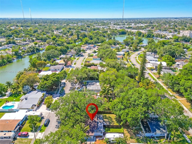 bird's eye view with a residential view and a water view