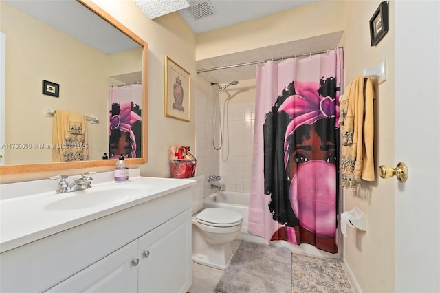 6034 Indrio Rd Unit 7, Fort Pierce, FL 34951 - bathroom featuring shower / bath combo, visible vents, toilet, vanity, and tile patterned floors