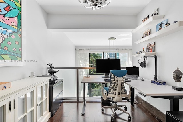 office space with dark wood finished floors
