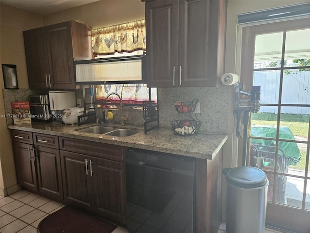 kitchen with plenty of natural light, a sink, decorative backsplash, and dishwasher