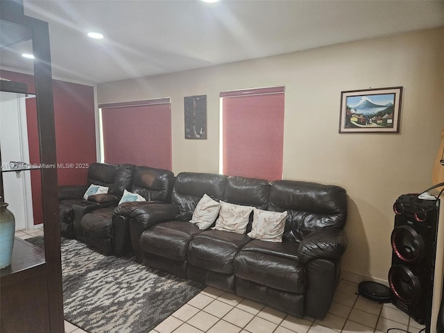 living area featuring tile patterned floors