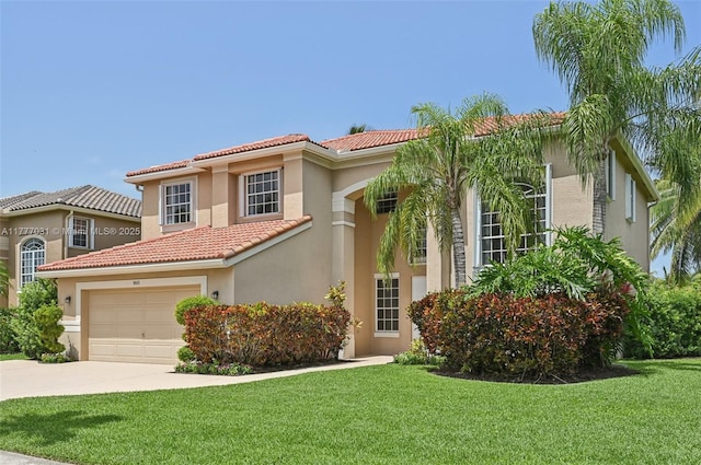 9145 Picot Ct, Boynton Beach, FL 33472 - mediterranean / spanish-style home with a tile roof, concrete driveway, stucco siding, and a front lawn