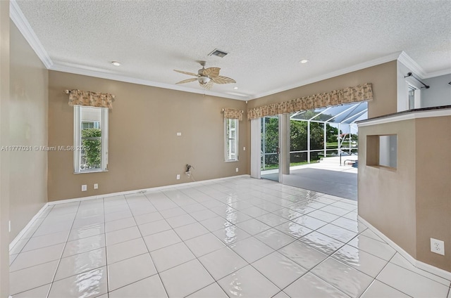 9145 Picot Ct, Boynton Beach, FL 33472 - empty room featuring a ceiling fan, ornamental molding, baseboards, a textured ceiling, and recessed lighting
