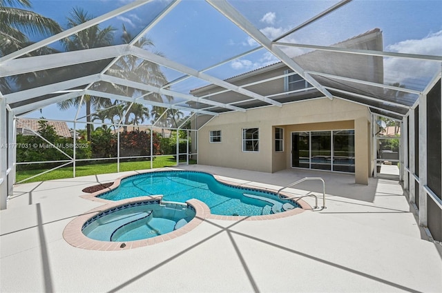 9145 Picot Ct, Boynton Beach, FL 33472 - view of pool with a patio, a pool with connected hot tub, and glass enclosure