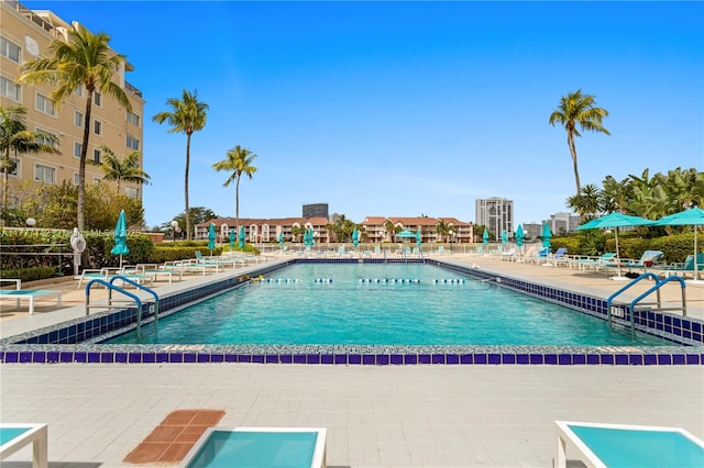 pool with a patio area