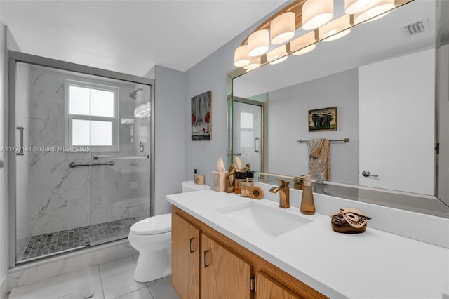 14773 Cumberland Dr Unit 208, Delray Beach, FL 33446 - bathroom featuring toilet, marble look tiles, vanity, and a marble finish shower