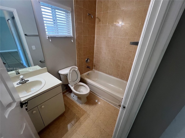 full bathroom featuring toilet, shower / bath combination, and vanity