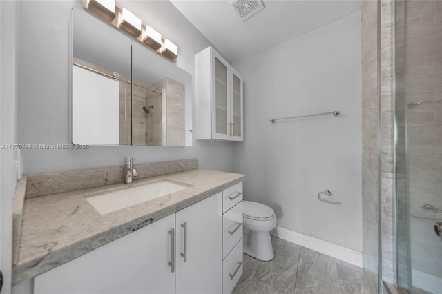 12302 NW 11th St Unit 1402, Miami, FL 33182 - bathroom with vanity, baseboards, toilet, a shower stall, and visible vents