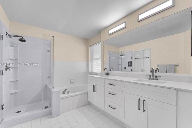 16226 Opal Creek Dr, Weston, FL 33331 - full bathroom with a shower stall, a bath, tile patterned flooring, and a sink