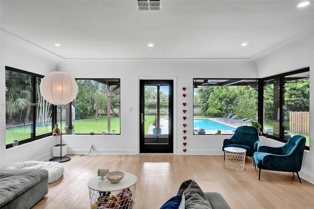 11060 Griffing Blvd, Biscayne Park, FL 33161 - living room featuring recessed lighting, visible vents, baseboards, and wood finished floors