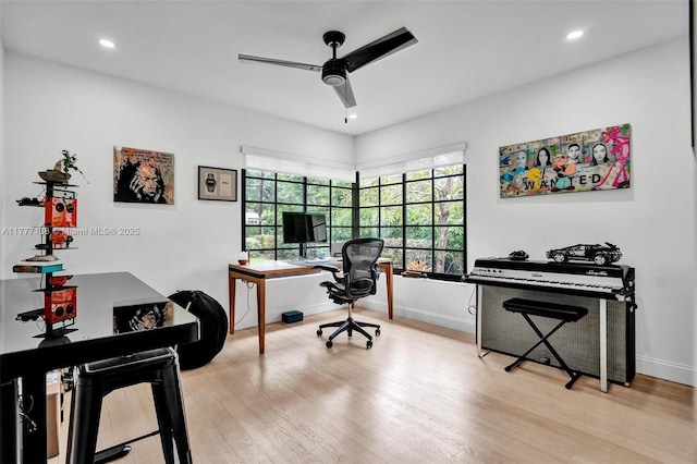 11060 Griffing Blvd, Biscayne Park, FL 33161 - home office featuring wood finished floors, ceiling fan, baseboards, and recessed lighting