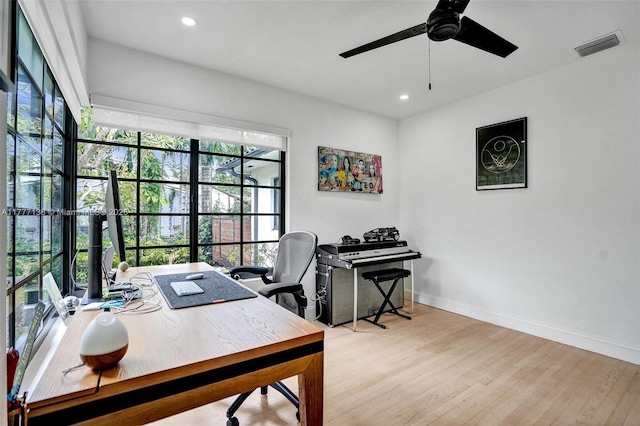 11060 Griffing Blvd, Biscayne Park, FL 33161 - office with visible vents, ceiling fan, recessed lighting, and wood finished floors