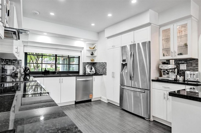11060 Griffing Blvd, Biscayne Park, FL 33161 - kitchen with stainless steel appliances, recessed lighting, tasteful backsplash, and white cabinets