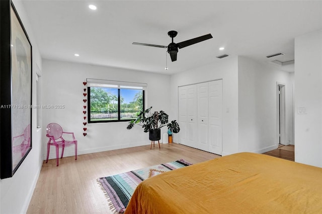 11060 Griffing Blvd, Biscayne Park, FL 33161 - bedroom with visible vents, recessed lighting, and light wood-style floors