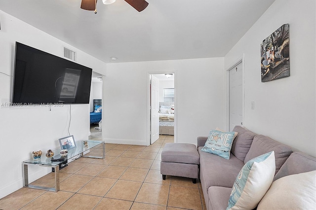 1496 SW 30th Ter, Fort Lauderdale, FL 33312 - living room with visible vents, baseboards, a ceiling fan, and light tile patterned flooring