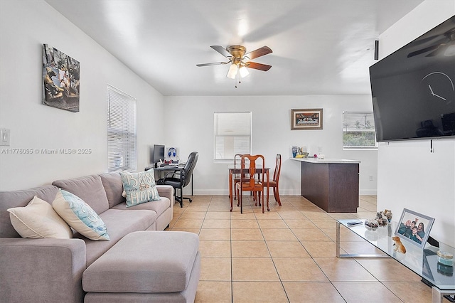 1496 SW 30th Ter, Fort Lauderdale, FL 33312 - living room with light tile patterned floors, baseboards, and a ceiling fan