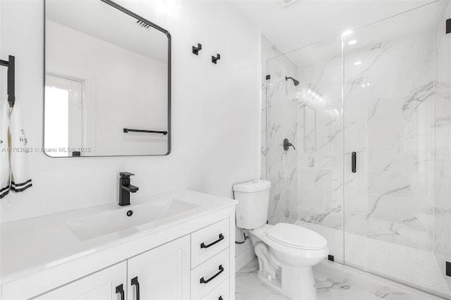 6335 Southgate Blvd, Margate, FL 33068 - full bath featuring a marble finish shower, marble finish flooring, toilet, vanity, and recessed lighting