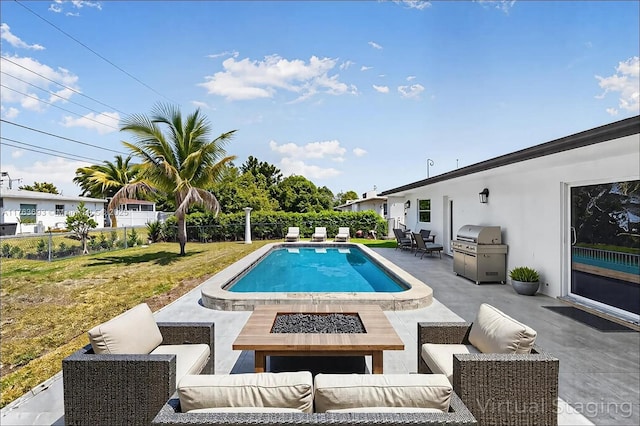 6335 Southgate Blvd, Margate, FL 33068 - view of swimming pool featuring a grill, a patio area, and an outdoor living space with a fire pit