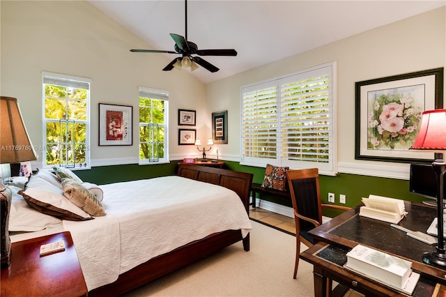 bedroom with vaulted ceiling and ceiling fan
