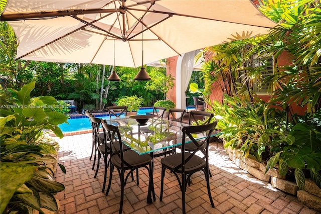 view of patio / terrace with outdoor dining space and an outdoor pool