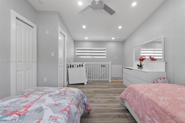 9025 SW 56th St, Miami, FL 33165 - bedroom featuring light wood-type flooring, recessed lighting, and a ceiling fan