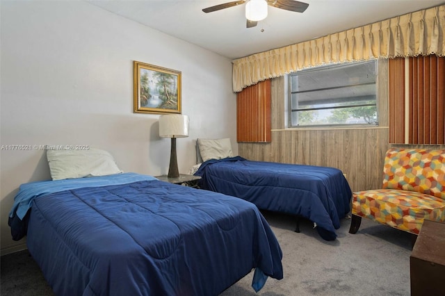 bedroom with carpet flooring and a ceiling fan