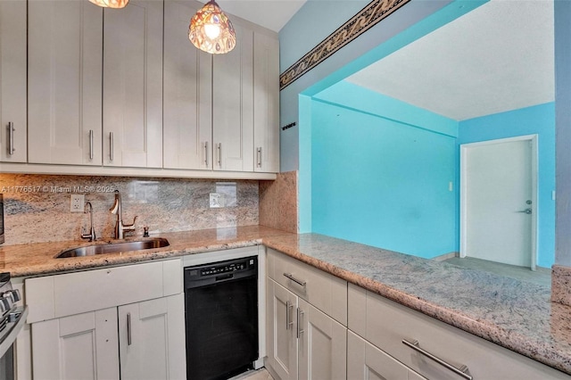 kitchen featuring dishwasher, backsplash, white cabinetry, and a sink