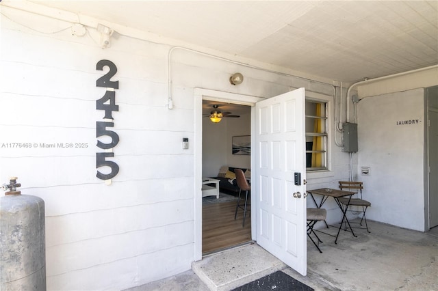 doorway to property with electric panel