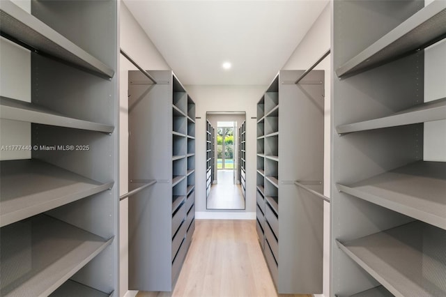 spacious closet featuring light wood-style flooring