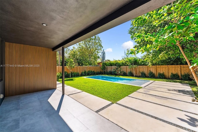 view of yard featuring a fenced backyard and a patio