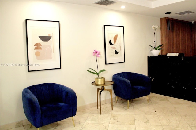 170 SE 14th St Unit 2705, Miami, FL 33131 - living area with baseboards, recessed lighting, and marble finish flooring