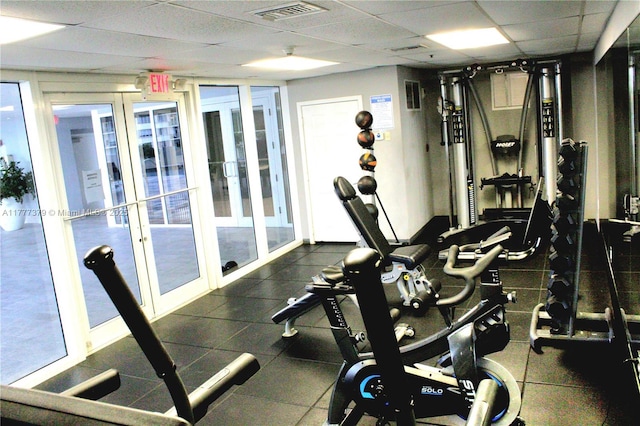 170 SE 14th St Unit 2705, Miami, FL 33131 - exercise room with a paneled ceiling and french doors