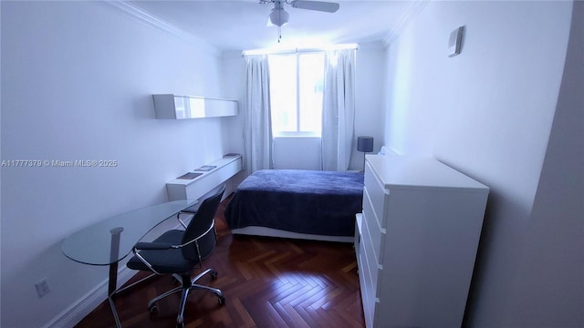 170 SE 14th St Unit 2705, Miami, FL 33131 - bedroom with crown molding and ceiling fan